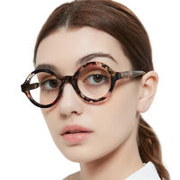 China manufacturer Latest Women Round Frame Floral Pattern Design Black Transparent Demi Red Retro Elegant Reading Glasses