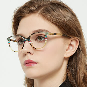 high quality acetate striped glasses round shape colorful anti blue light eyewear